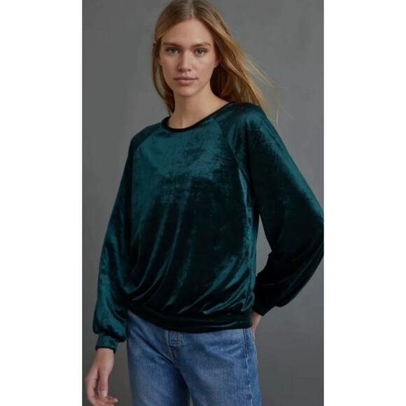 Anthropologie Maeve Candace Velvet Emerald Green Top XS Casual Fall Winter - Picture 1 of 11